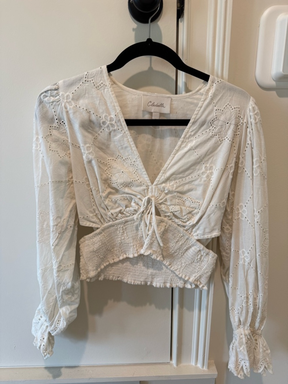 Cleobella White Eyelet Lace Cropped Tie-Front Top Size Small